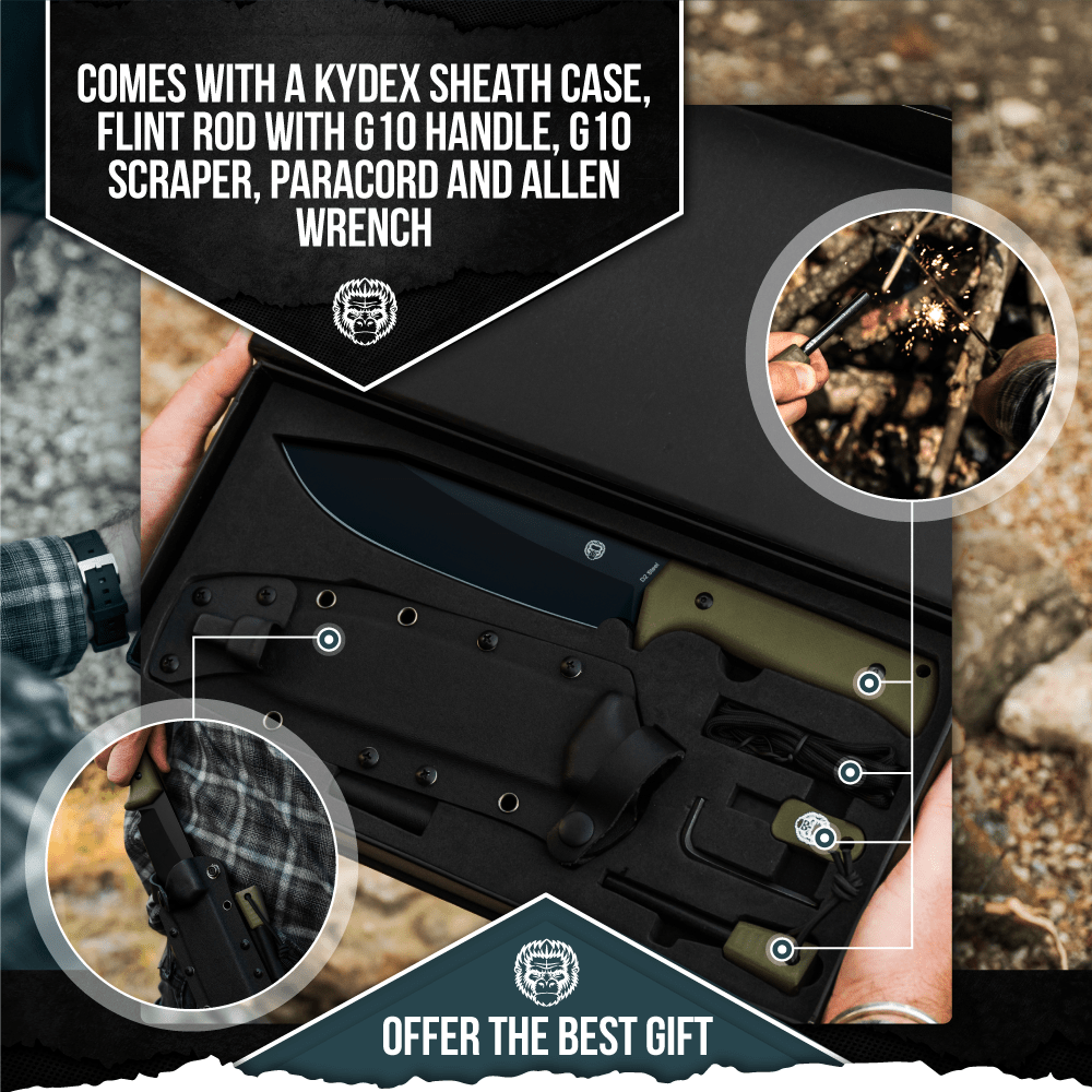 The Congo D2 Steel Bushcraft Survival Knife Gift Set (Black Blade + Green Handle) - Get Tight Gear