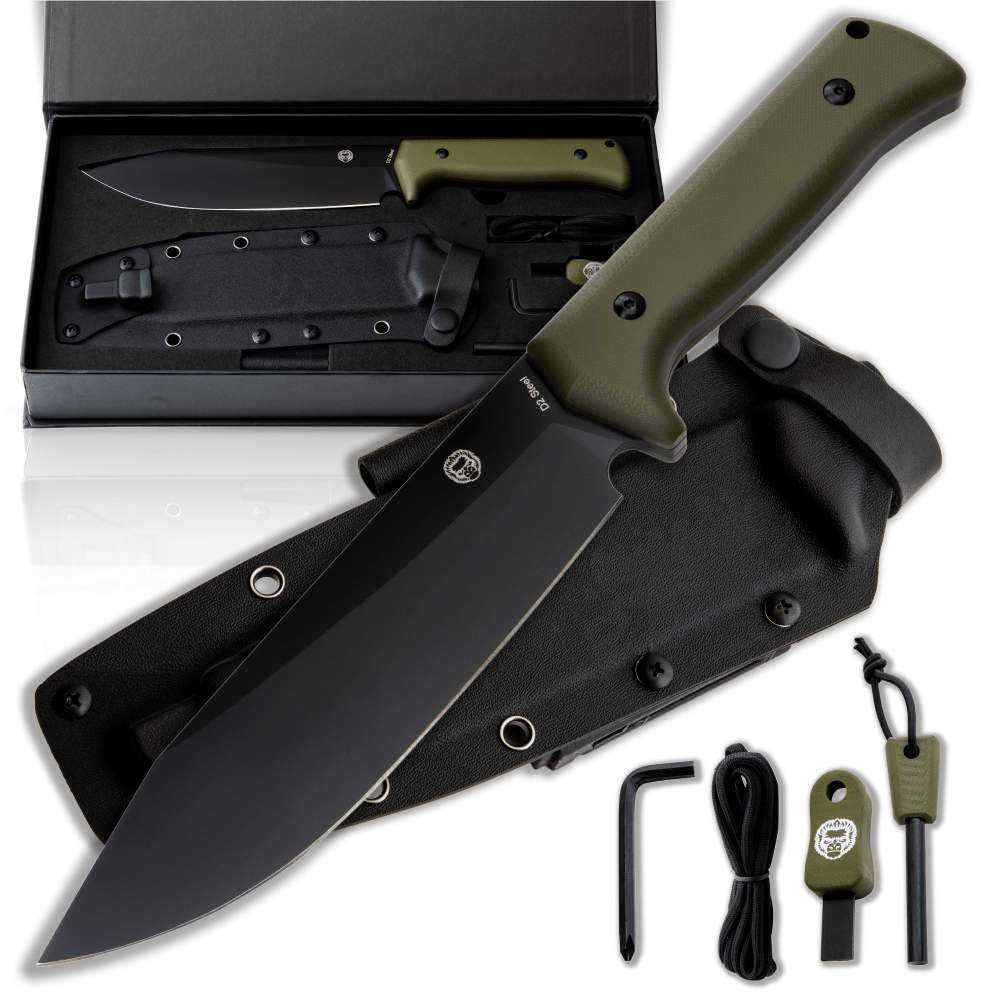 The Congo D2 Steel Bushcraft Survival Knife Gift Set (Black Blade + Green Handle) - Get Tight Gear