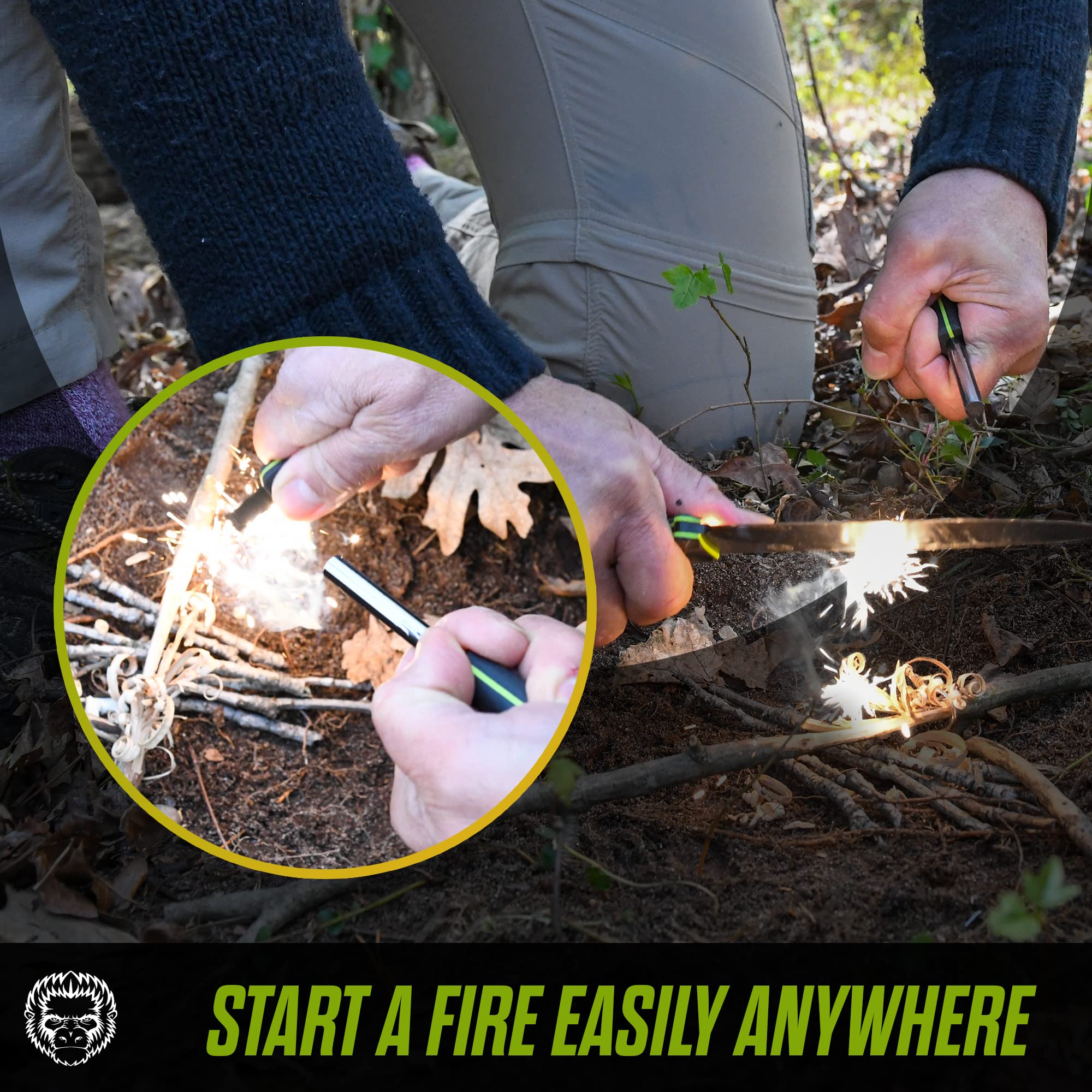 "The Fireline" Bushcraft Survival Knife with 1095 High Carbon Blade Giftset (Black and Green) - Get Tight Gear