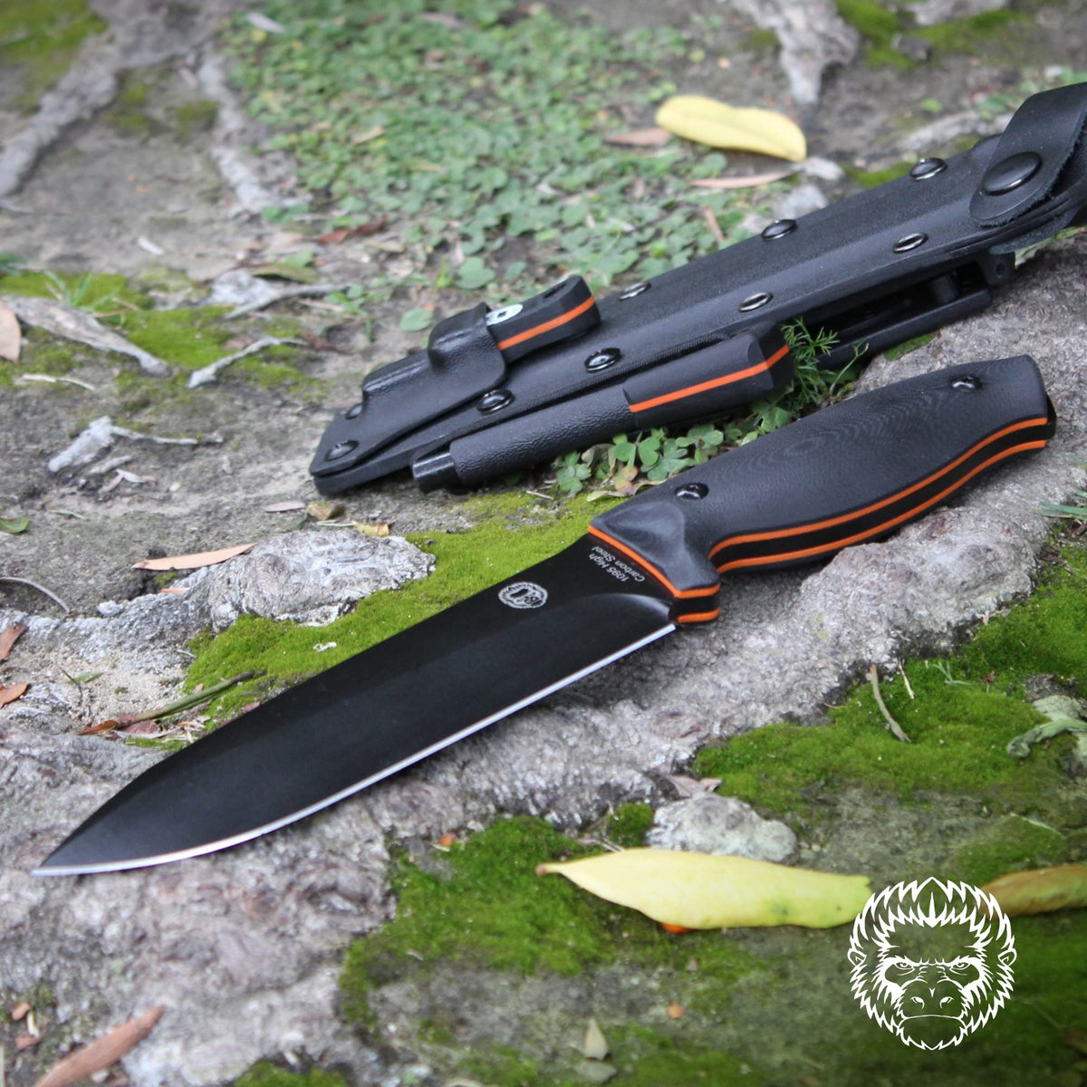 "The Fireline" Bushcraft Survival Knife with 1095 High Carbon Blade Giftset (Black and Orange) - Get Tight Gear