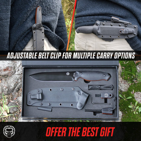 "The Fireline" Bushcraft Survival Knife with 1095 High Carbon Blade Giftset (Black and Orange) - Get Tight Gear