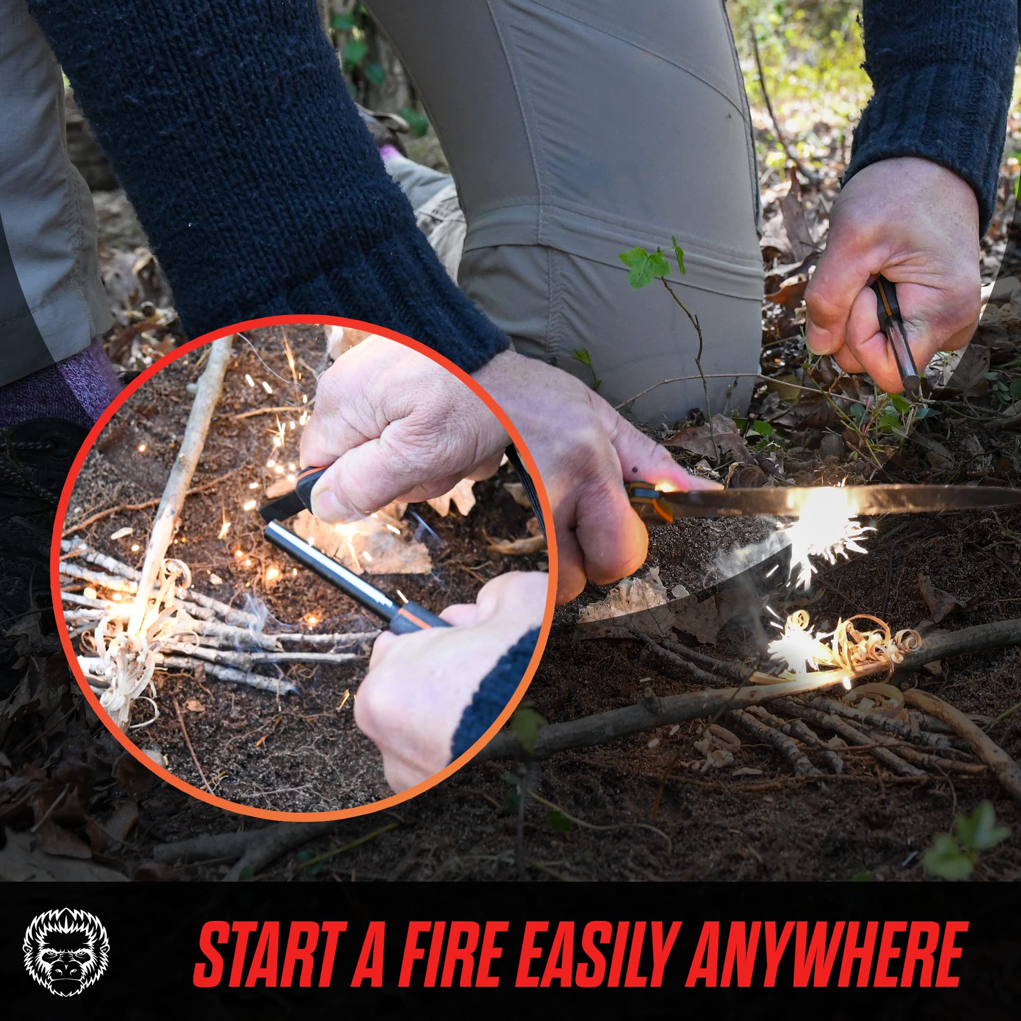 "The Fireline" Bushcraft Survival Knife with 1095 High Carbon Blade Giftset (Black and Orange) - Get Tight Gear