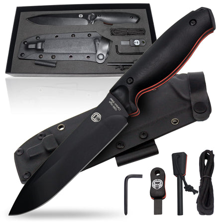 "The Fireline" Bushcraft Survival Knife with 1095 High Carbon Blade Giftset (Black and Orange) - Get Tight Gear
