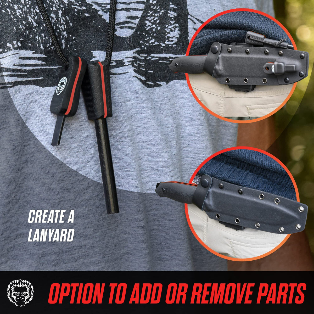 "The Fireline" Bushcraft Survival Knife with 1095 High Carbon Blade Giftset (Black and Orange) - Get Tight Gear