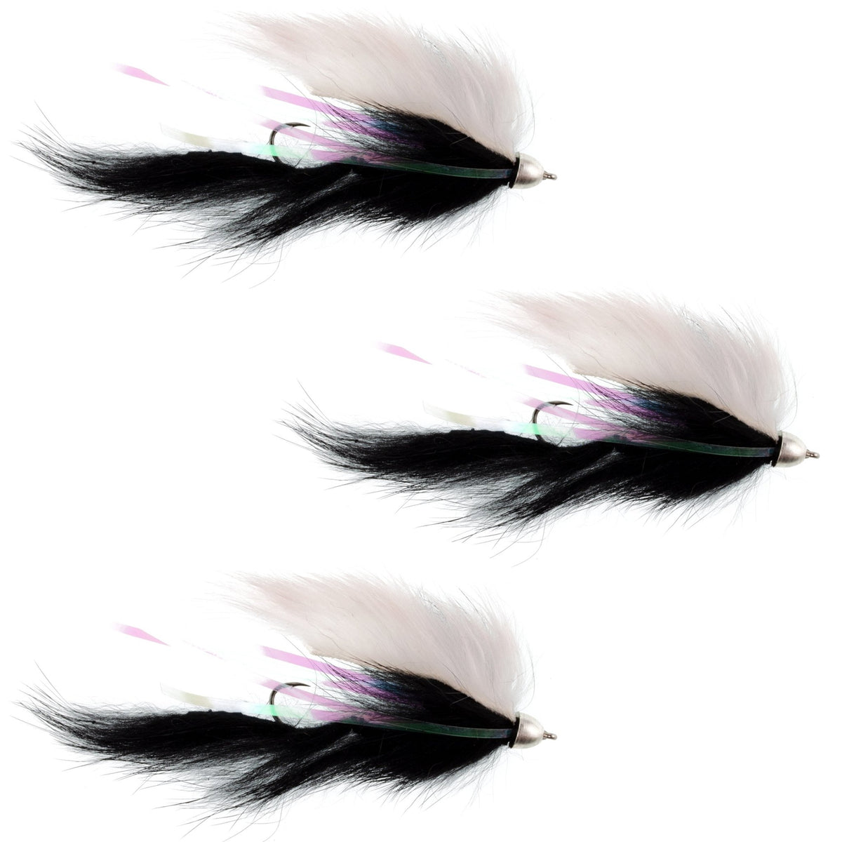 The Fly Fishing Place Dolly Llama Stinger Streamer Flies - 3 Black and White Salmon Steelhead Trout Alaska Fly Fishing Flies - Hook Size 4 - Get Tight Gear