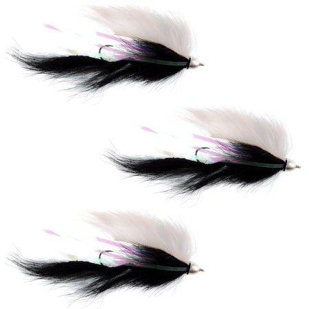 The Fly Fishing Place Dolly Llama Stinger Streamer Flies - 3 Black and White Salmon Steelhead Trout Alaska Fly Fishing Flies - Hook Size 4 - Get Tight Gear