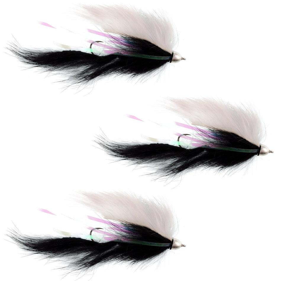 The Fly Fishing Place Dolly Llama Stinger Streamer Flies - 3 Black and White Salmon Steelhead Trout Alaska Fly Fishing Flies - Hook Size 4 - Get Tight Gear