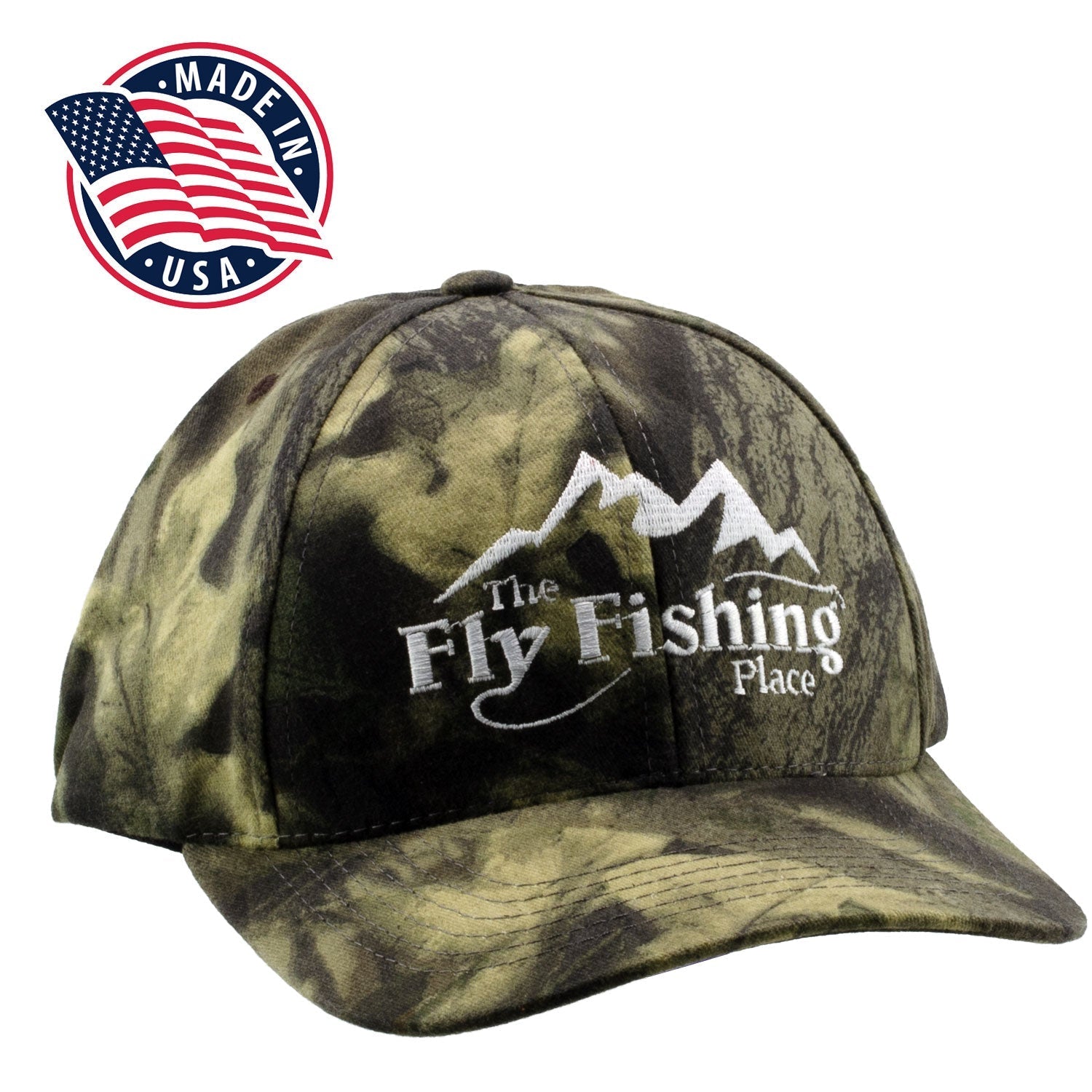 The Fly Fishing Place Logo Cap | Low Profile Mossy Oak Break Up Camo | Made In The USA - Get Tight Gear