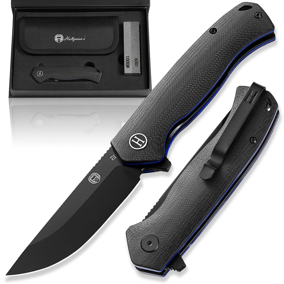 The Pathfinder Folding Pocket Knife Giftset for Men and Women (Black and Blue) - Get Tight Gear