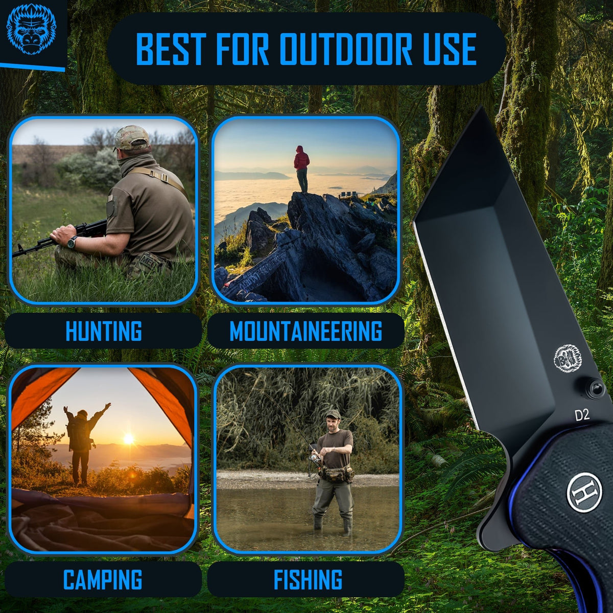 The Pioneer Folding Pocket Knife Giftset for Men and Women (Black and Blue) - Get Tight Gear