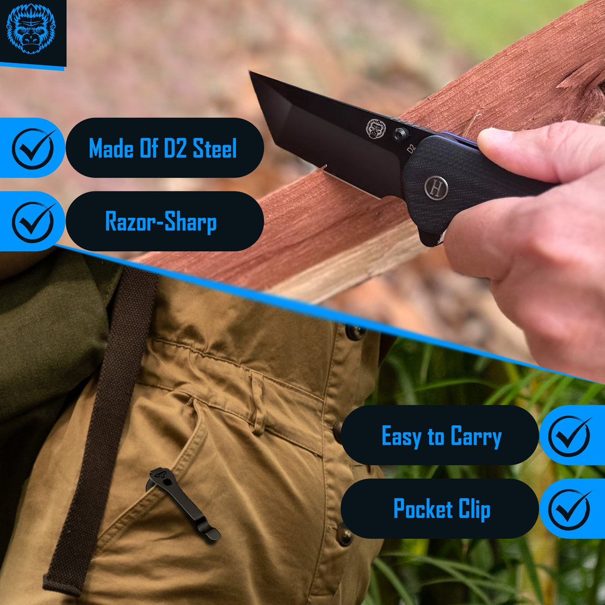 The Pioneer Folding Pocket Knife Giftset for Men and Women (Black and Blue) - Get Tight Gear