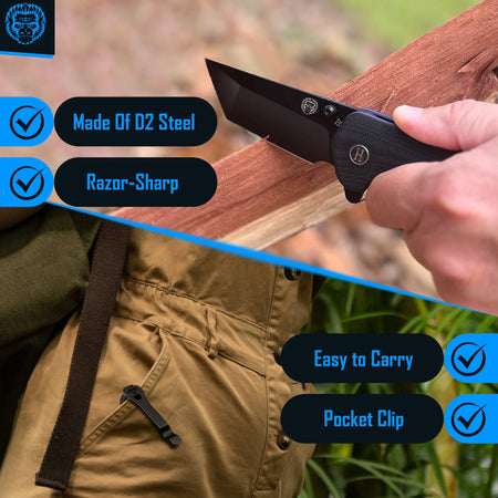 The Pioneer Folding Pocket Knife Giftset for Men and Women (Black and Blue) - Get Tight Gear