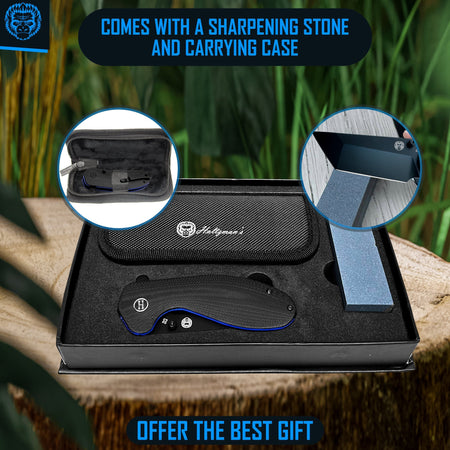 The Pioneer Folding Pocket Knife Giftset for Men and Women (Black and Blue) - Get Tight Gear