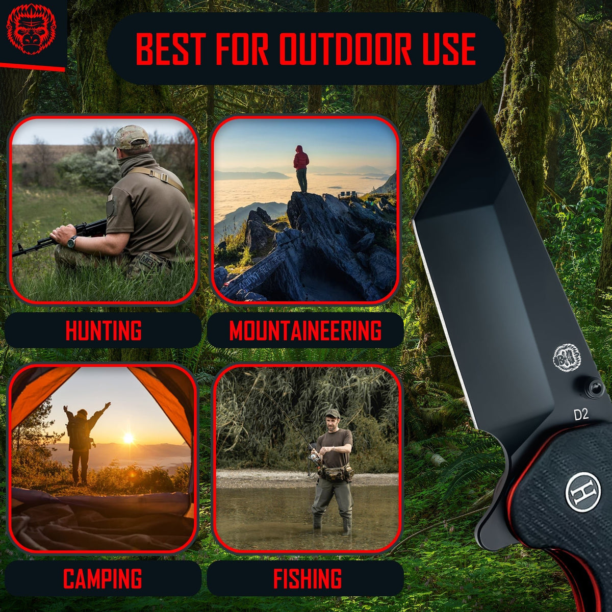 The Pioneer Folding Pocket Knife Giftset for Men and Women (Black and Orange) - Get Tight Gear