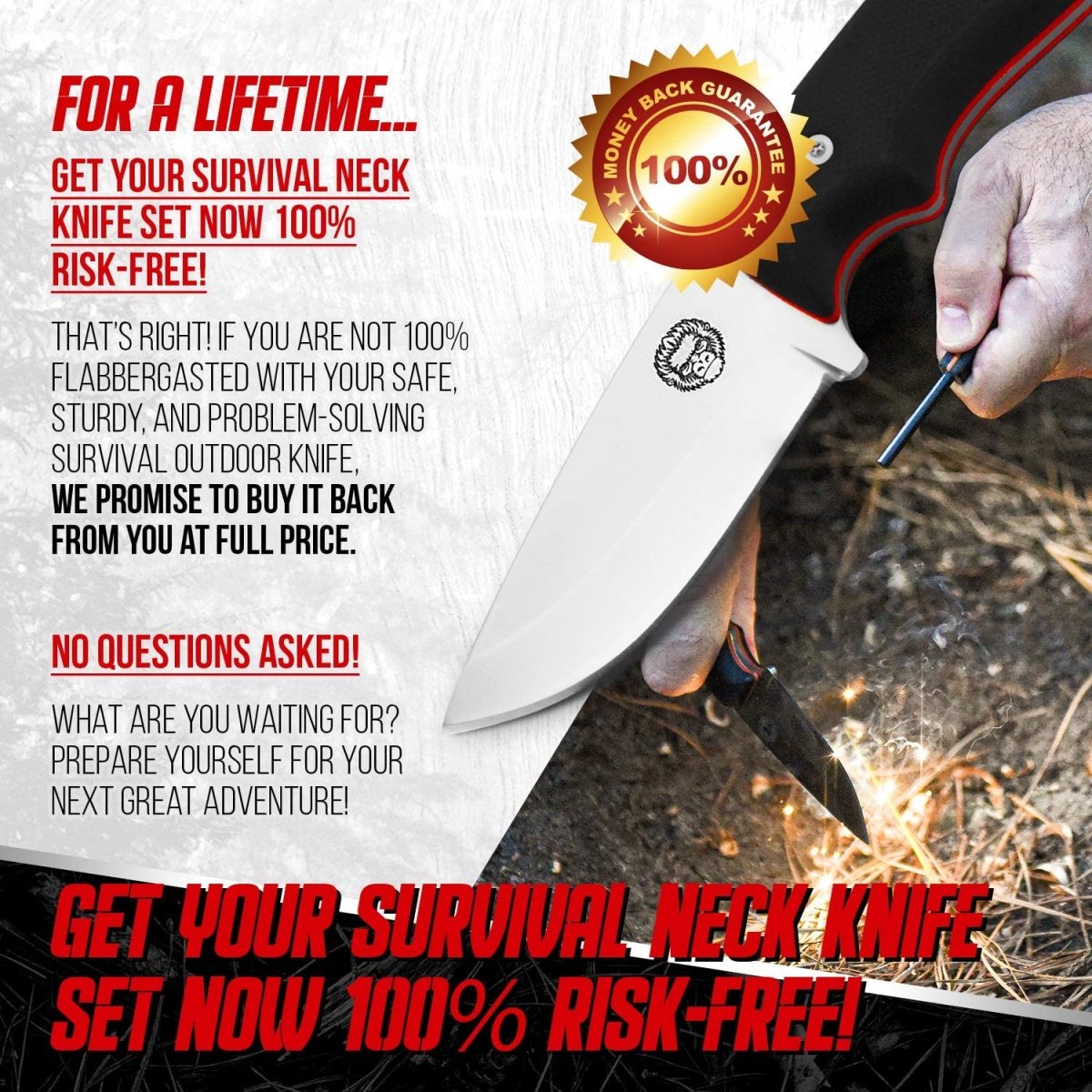 "THE REDLINE" FULL TANG SURVIVAL NECK KNIFE WITH G10 HANDLE - Get Tight Gear