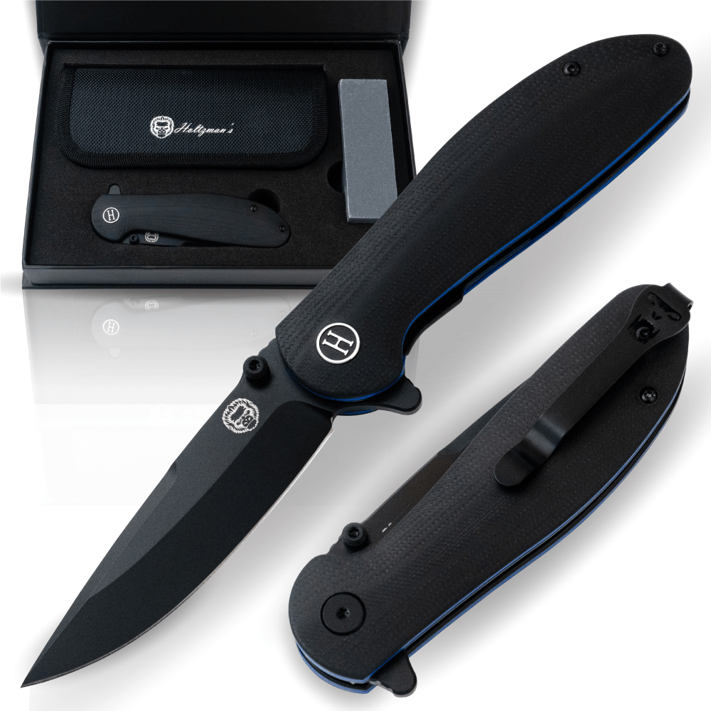 The Straight Back Folding Pocket Knife Giftset for Men and Women (Black and Blue) - Get Tight Gear