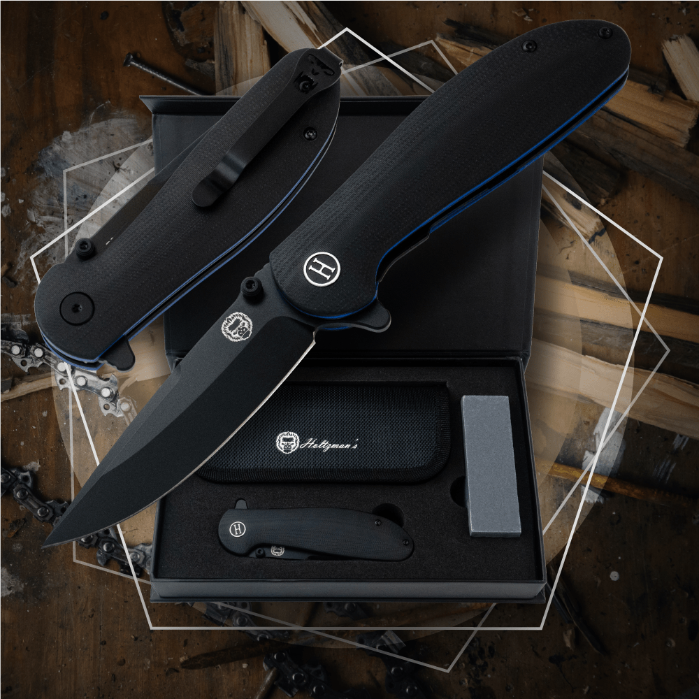 The Straight Back Folding Pocket Knife Giftset for Men and Women (Black and Blue) - Get Tight Gear