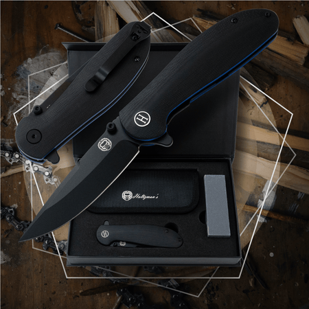 The Straight Back Folding Pocket Knife Giftset for Men and Women (Black and Blue) - Get Tight Gear