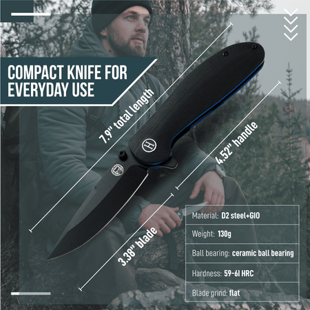 The Straight Back Folding Pocket Knife Giftset for Men and Women (Black and Blue) - Get Tight Gear