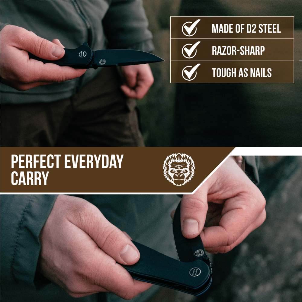 The Straight Back Folding Pocket Knife Giftset for Men and Women (Black and Blue) - Get Tight Gear