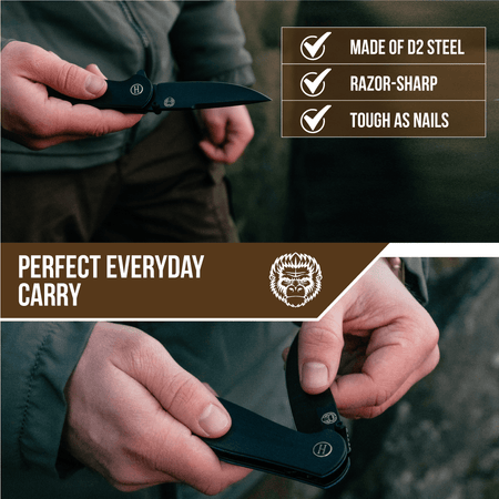 The Straight Back Folding Pocket Knife Giftset for Men and Women (Black and Blue) - Get Tight Gear