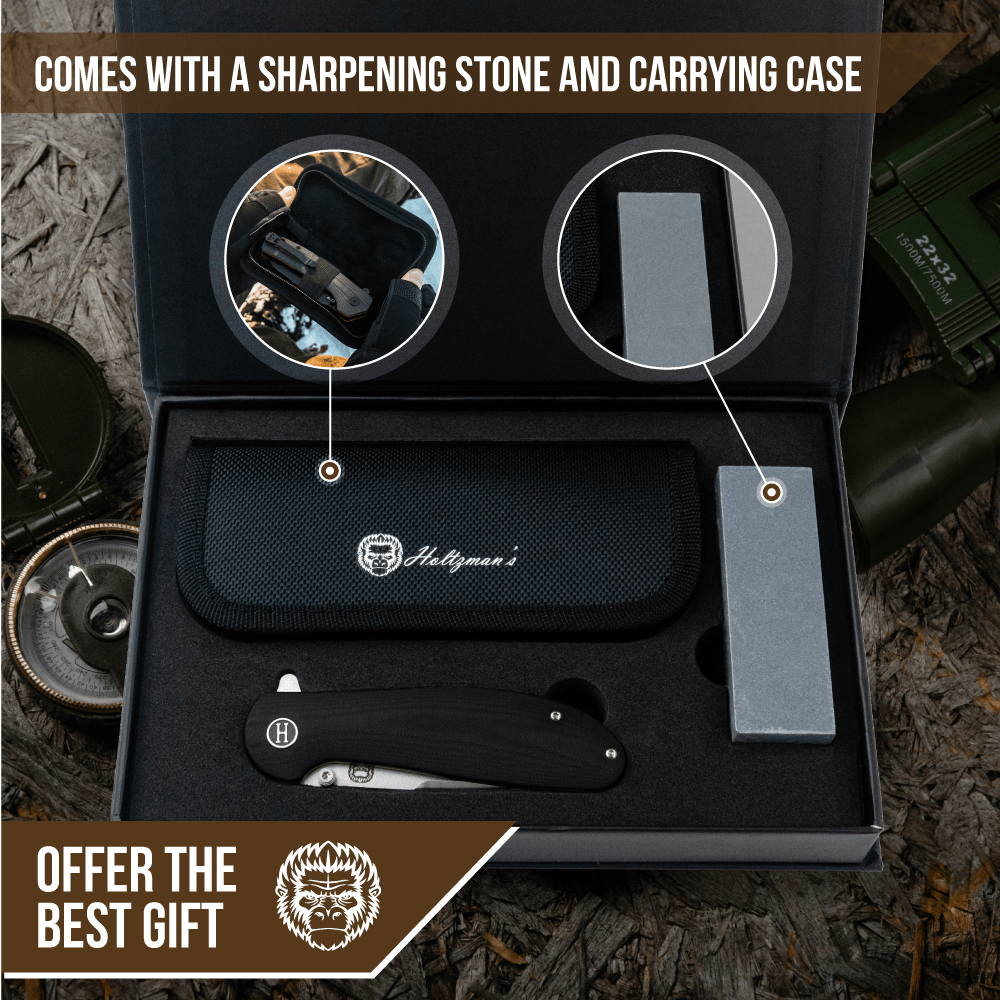 The Straight Back Folding Pocket Knife Giftset for Men and Women (Silver and Black) - Get Tight Gear