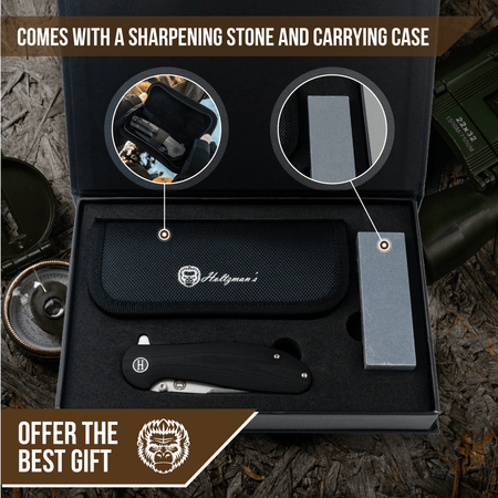 The Straight Back Folding Pocket Knife Giftset for Men and Women (Silver and Black) - Get Tight Gear