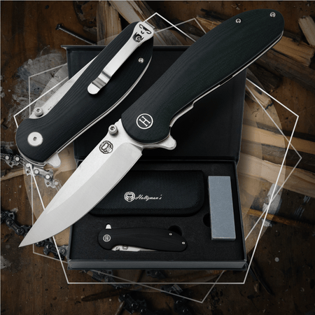 The Straight Back Folding Pocket Knife Giftset for Men and Women (Silver and Black) - Get Tight Gear