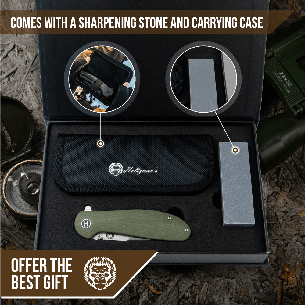 The Straight Back Folding Pocket Knife Giftset for Men and Women (Silver and Green) - Get Tight Gear
