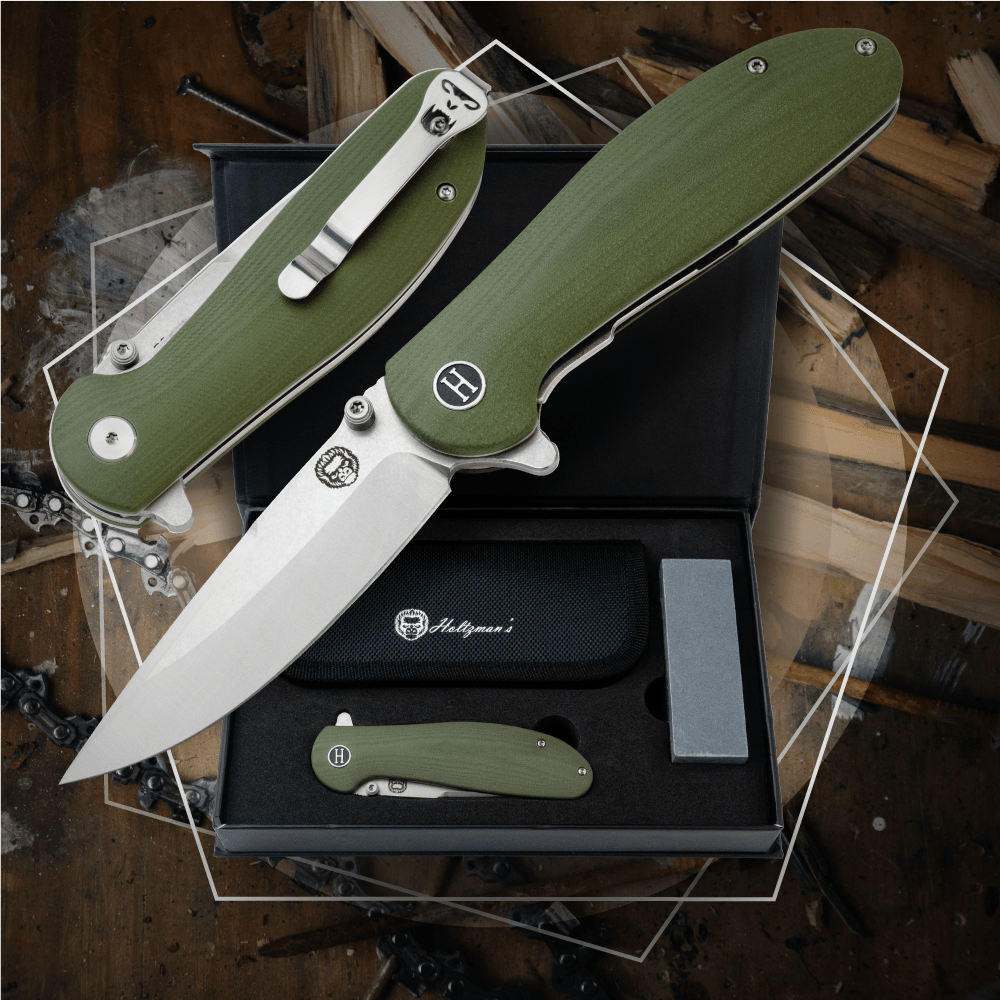 The Straight Back Folding Pocket Knife Giftset for Men and Women (Silver and Green) - Get Tight Gear
