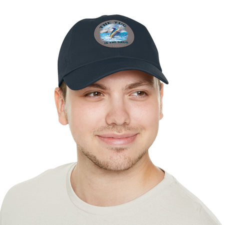 The Tug Is The Drug Dad Hat with Leather Patch, Casual Dad Cap, Summer Hat, Beachwear Accessory, Gift for Dad, Fishing Cap, Everyday Wear - Get Tight Gear