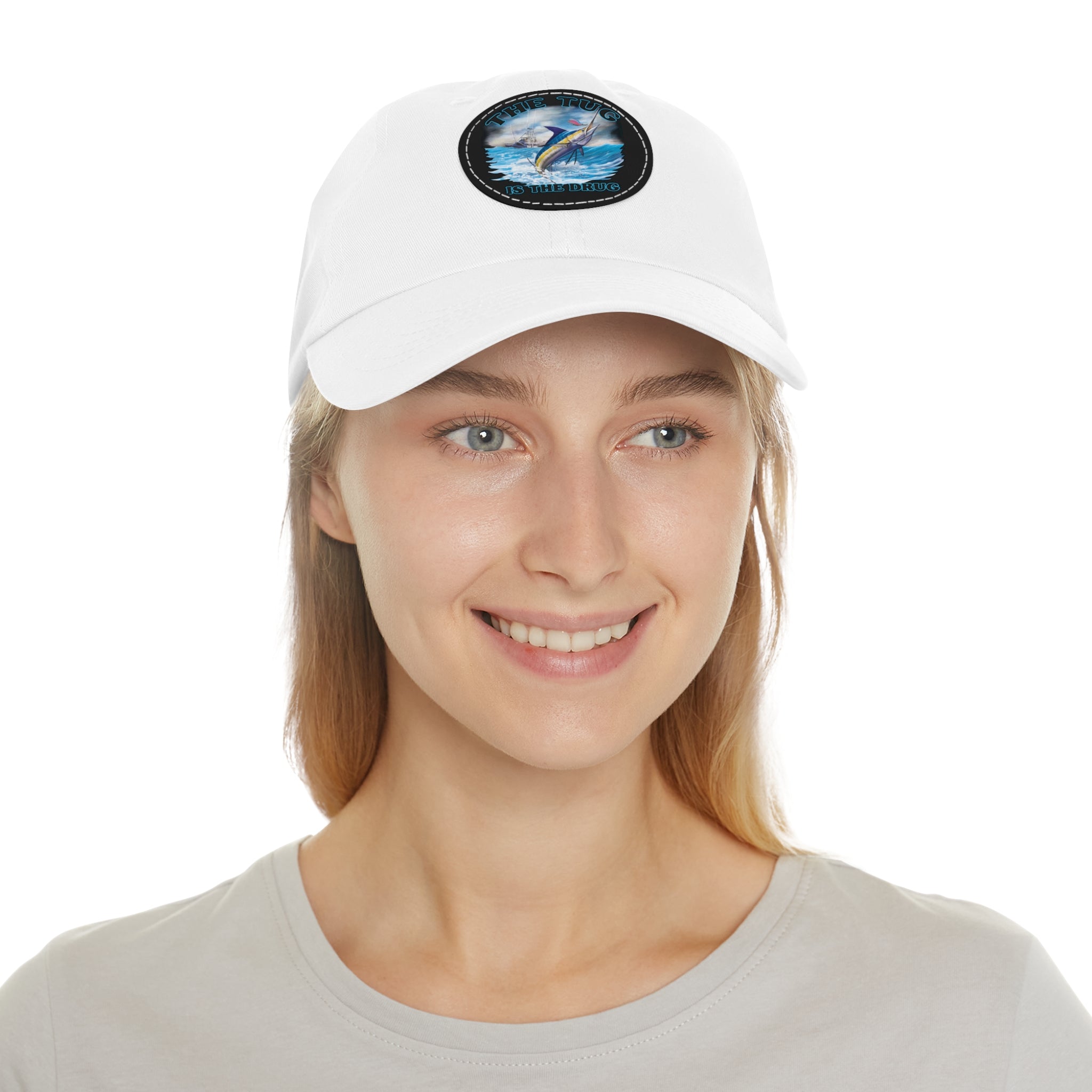 The Tug Is The Drug Dad Hat with Leather Patch, Casual Dad Cap, Summer Hat, Beachwear Accessory, Gift for Dad, Fishing Cap, Everyday Wear - Get Tight Gear