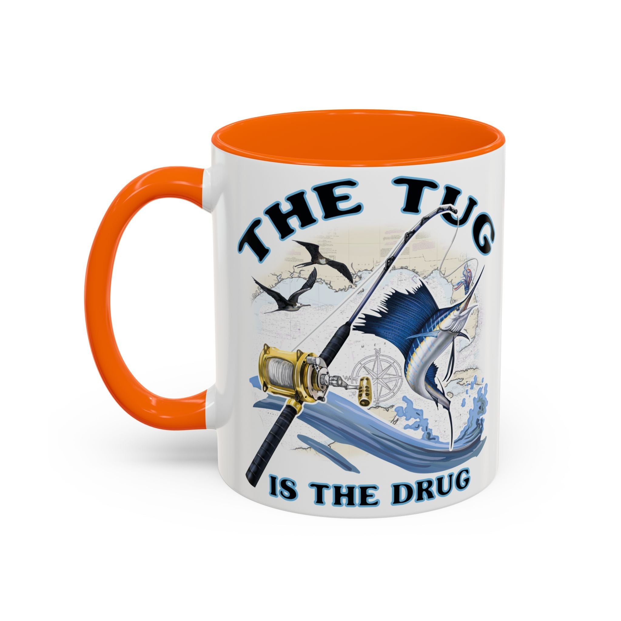 The Tug Is The Drug™ Fishing Enthusiast Accent Mug - Perfect Gift for Anglers, Coffee Lovers, Ocean Vibes, Fishing Gifts, Men & Women - Get Tight Gear
