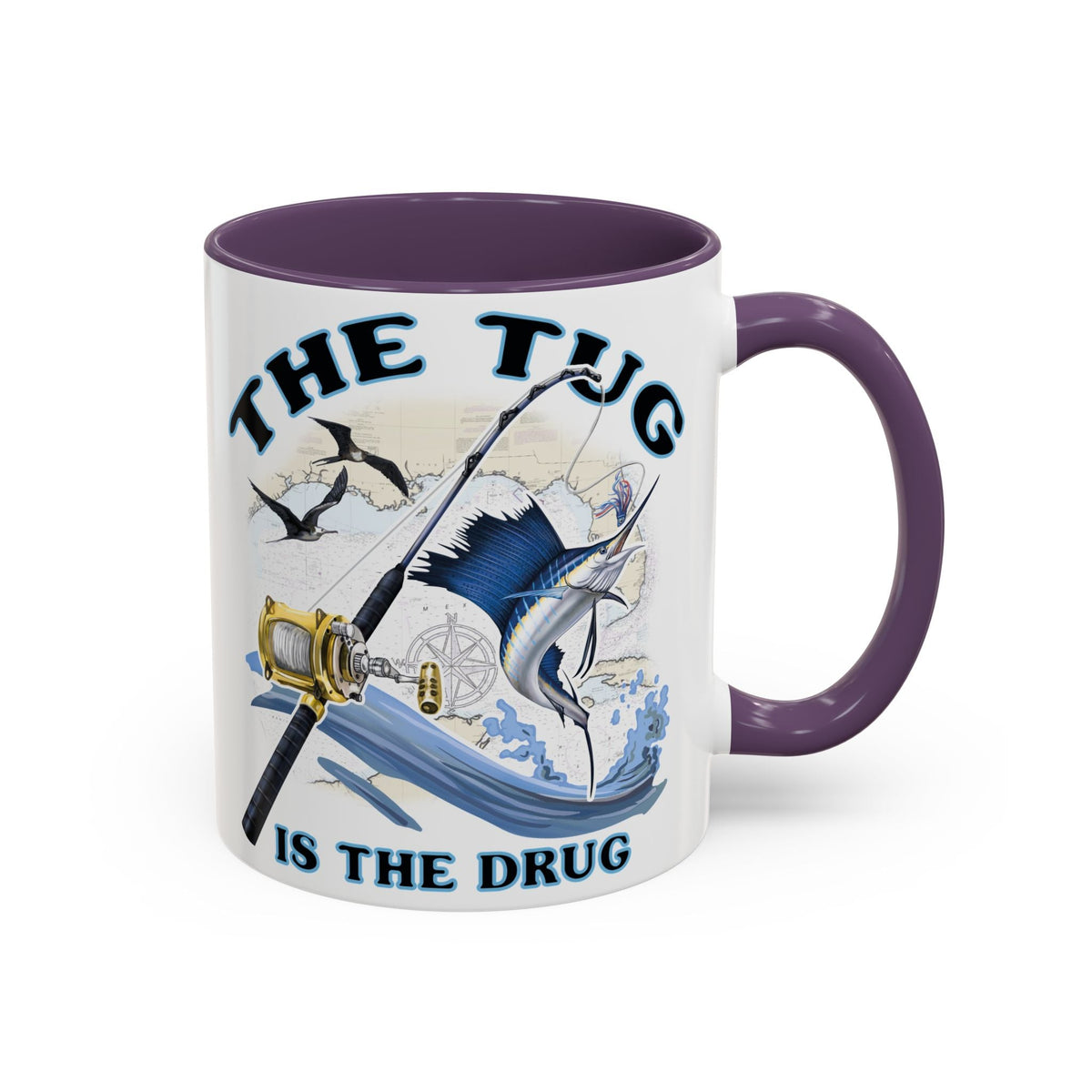 The Tug Is The Drug™ Fishing Enthusiast Accent Mug - Perfect Gift for Anglers, Coffee Lovers, Ocean Vibes, Fishing Gifts, Men & Women - Get Tight Gear