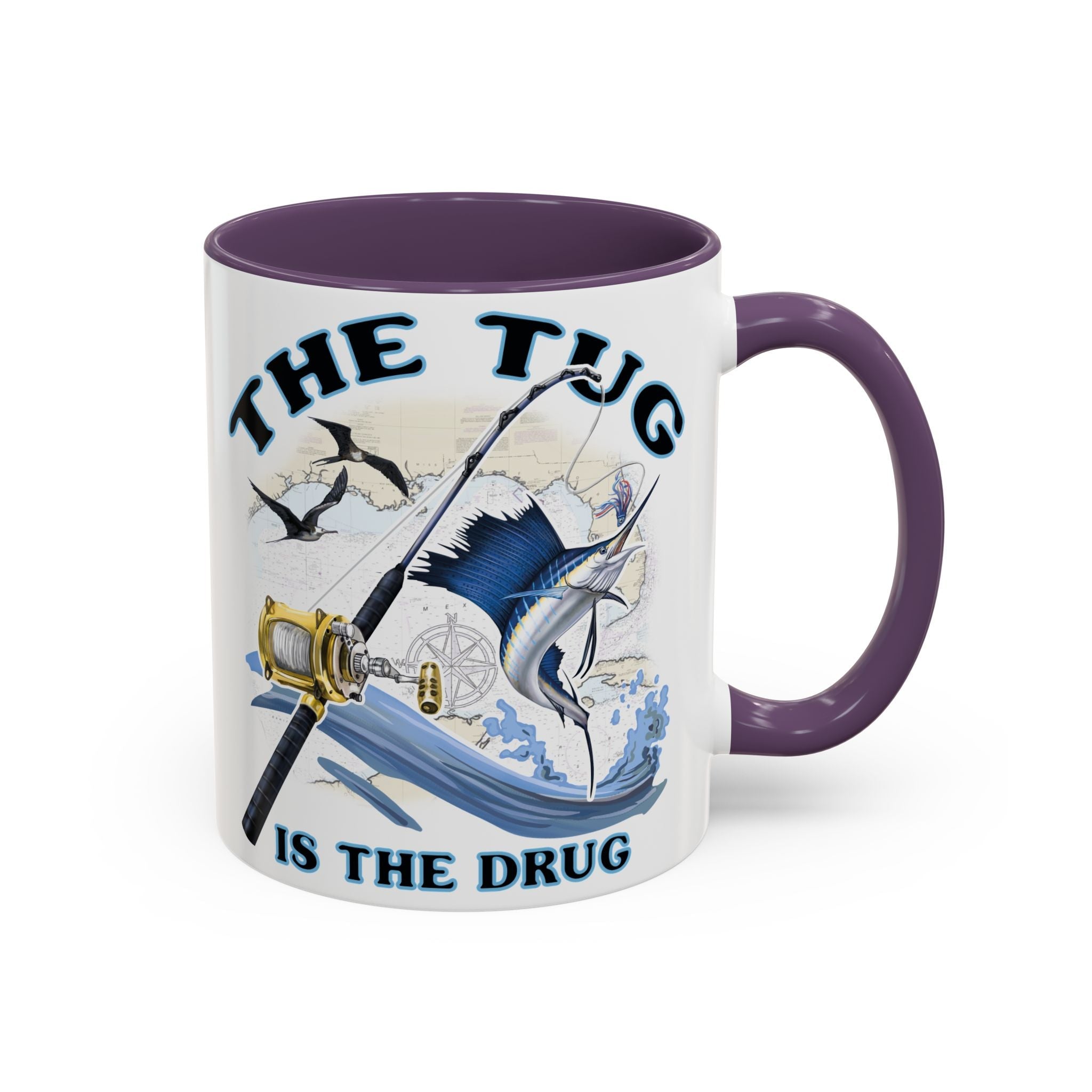 The Tug Is The Drug™ Fishing Enthusiast Accent Mug - Perfect Gift for Anglers, Coffee Lovers, Ocean Vibes, Fishing Gifts, Men & Women - Get Tight Gear