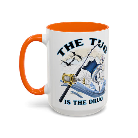 The Tug Is The Drug™ Fishing Enthusiast Accent Mug - Perfect Gift for Anglers, Coffee Lovers, Ocean Vibes, Fishing Gifts, Men & Women - Get Tight Gear
