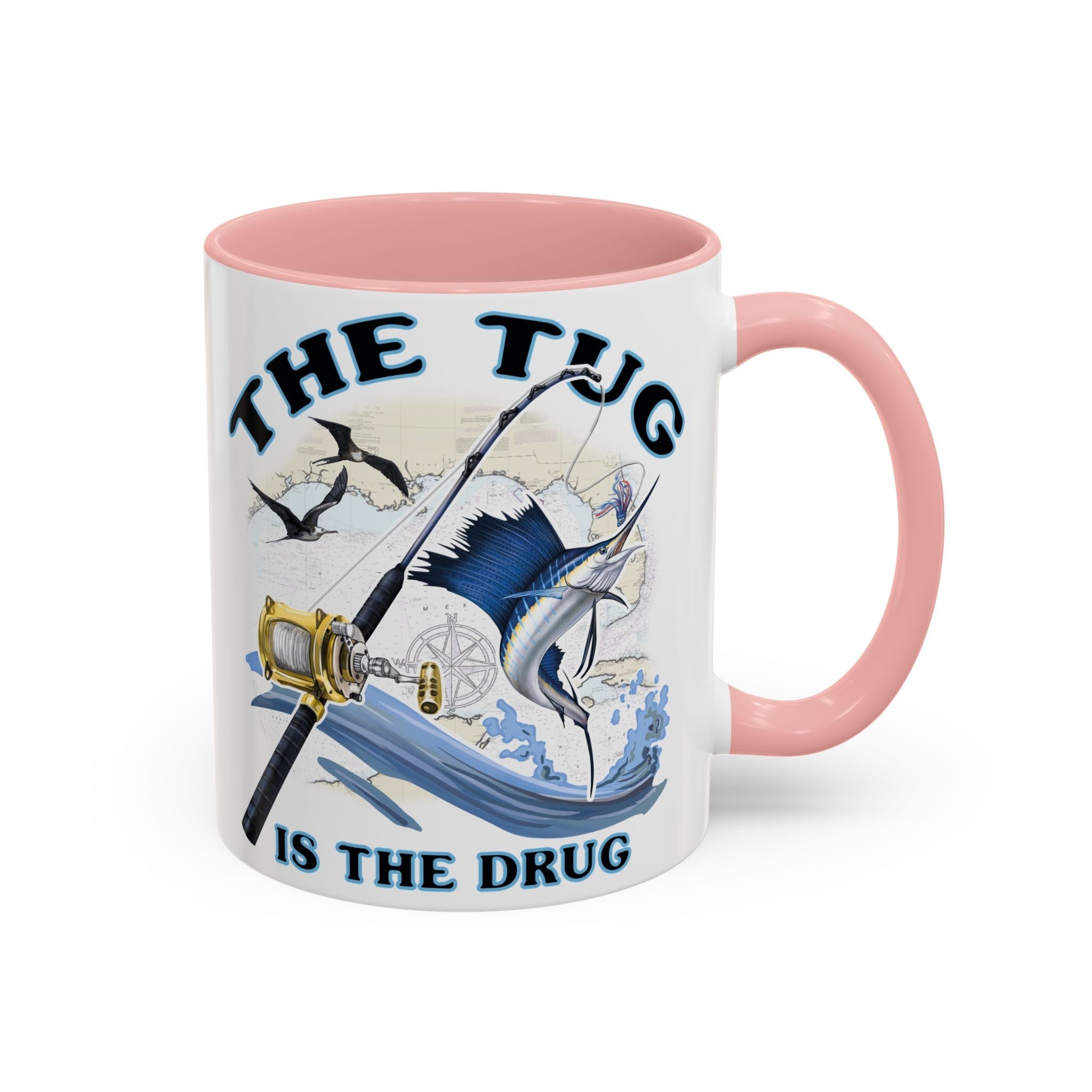 The Tug Is The Drug™ Fishing Enthusiast Accent Mug - Perfect Gift for Anglers, Coffee Lovers, Ocean Vibes, Fishing Gifts, Men & Women - Get Tight Gear