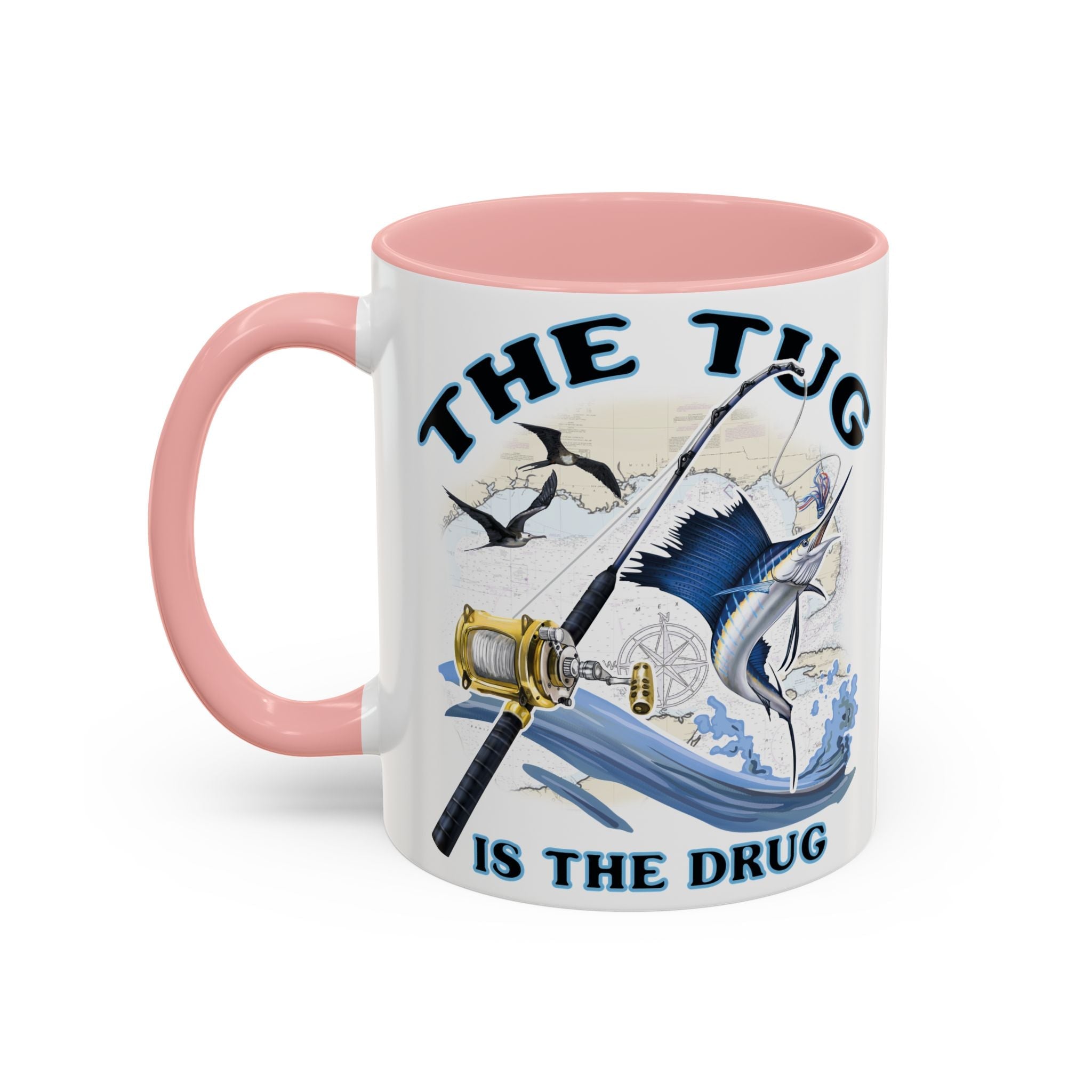 The Tug Is The Drug™ Fishing Enthusiast Accent Mug - Perfect Gift for Anglers, Coffee Lovers, Ocean Vibes, Fishing Gifts, Men & Women - Get Tight Gear