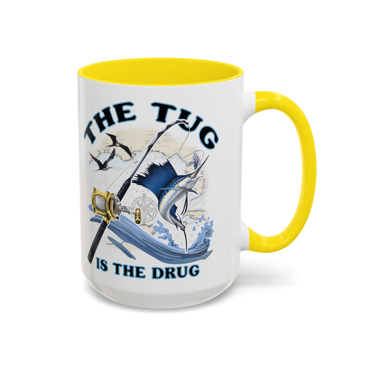 The Tug Is The Drug™ Fishing Enthusiast Accent Mug - Perfect Gift for Anglers, Coffee Lovers, Ocean Vibes, Fishing Gifts, Men & Women - Get Tight Gear