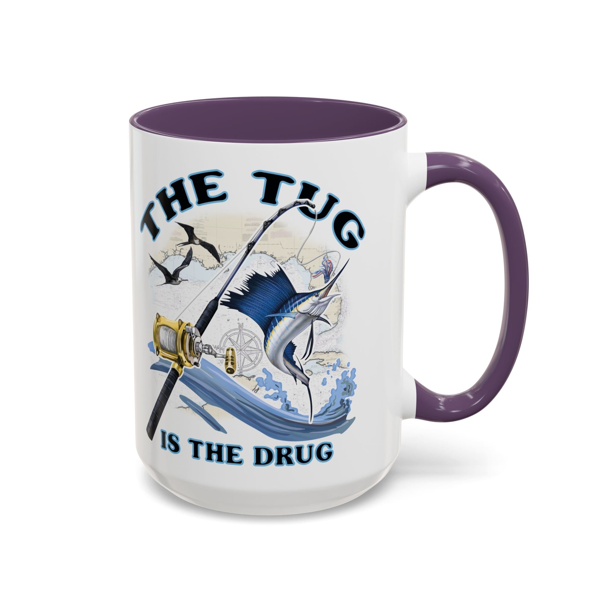 The Tug Is The Drug™ Fishing Enthusiast Accent Mug - Perfect Gift for Anglers, Coffee Lovers, Ocean Vibes, Fishing Gifts, Men & Women - Get Tight Gear