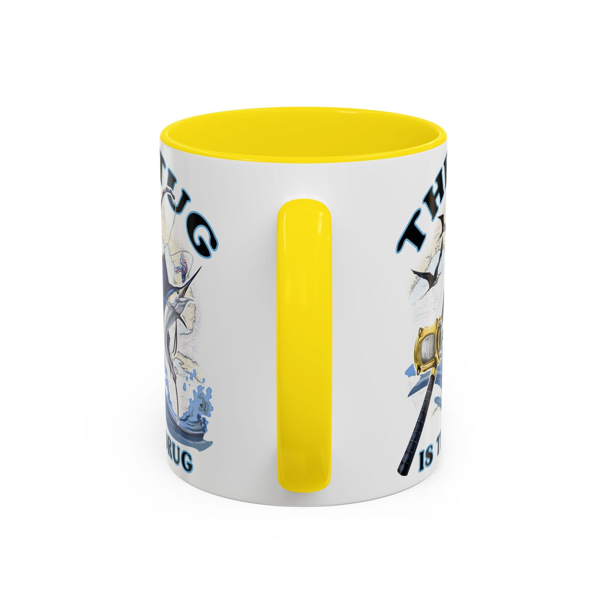 The Tug Is The Drug™ Fishing Enthusiast Accent Mug - Perfect Gift for Anglers, Coffee Lovers, Ocean Vibes, Fishing Gifts, Men & Women - Get Tight Gear