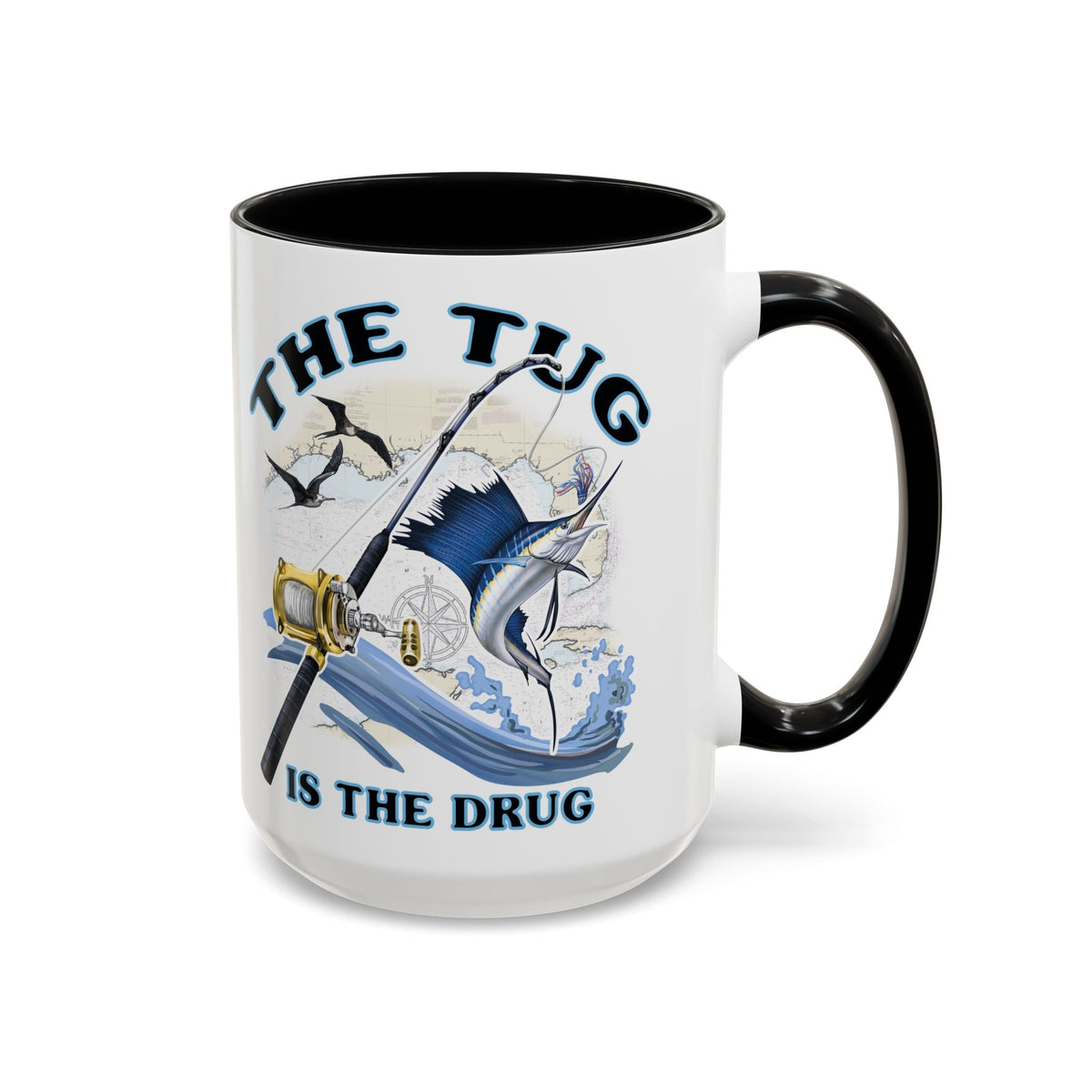 The Tug Is The Drug™ Fishing Enthusiast Accent Mug - Perfect Gift for Anglers, Coffee Lovers, Ocean Vibes, Fishing Gifts, Men & Women - Get Tight Gear