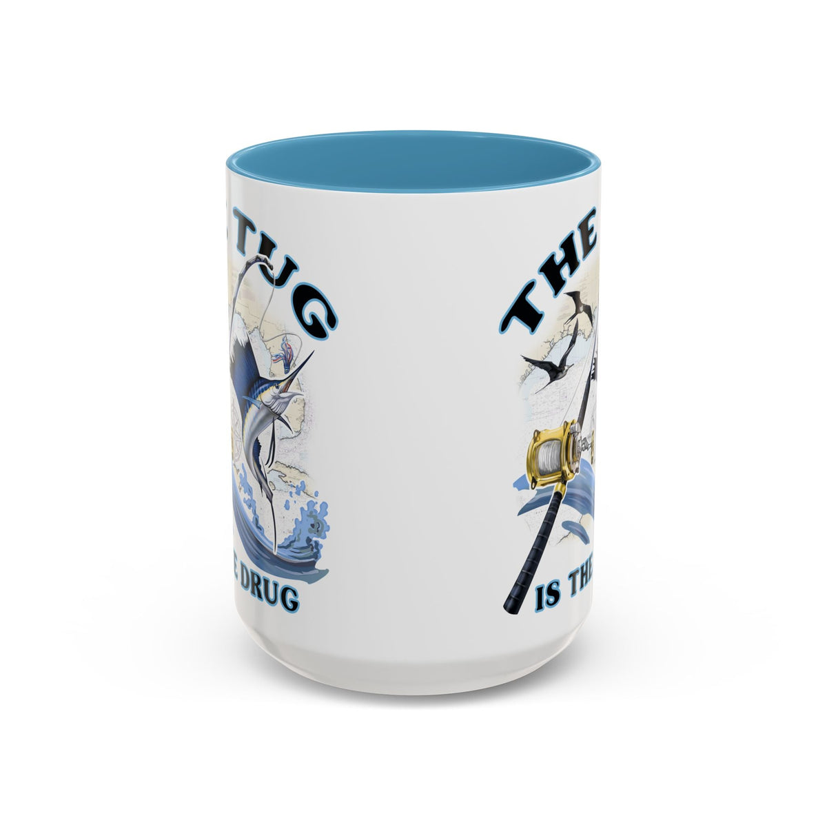 The Tug Is The Drug™ Fishing Enthusiast Accent Mug - Perfect Gift for Anglers, Coffee Lovers, Ocean Vibes, Fishing Gifts, Men & Women - Get Tight Gear