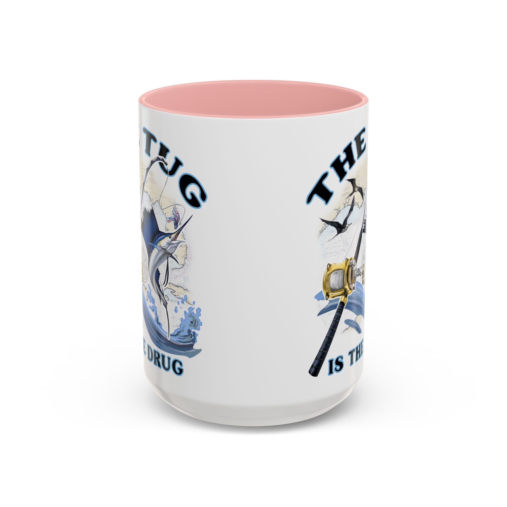 The Tug Is The Drug™ Fishing Enthusiast Accent Mug - Perfect Gift for Anglers, Coffee Lovers, Ocean Vibes, Fishing Gifts, Men & Women - Get Tight Gear