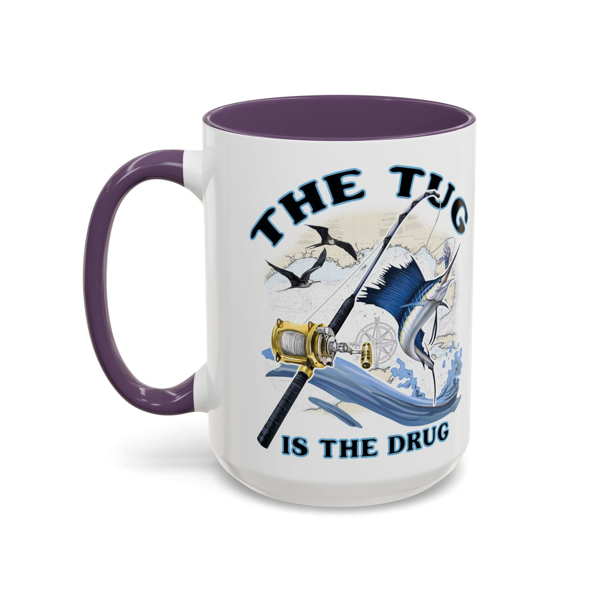 The Tug Is The Drug™ Fishing Enthusiast Accent Mug - Perfect Gift for Anglers, Coffee Lovers, Ocean Vibes, Fishing Gifts, Men & Women - Get Tight Gear