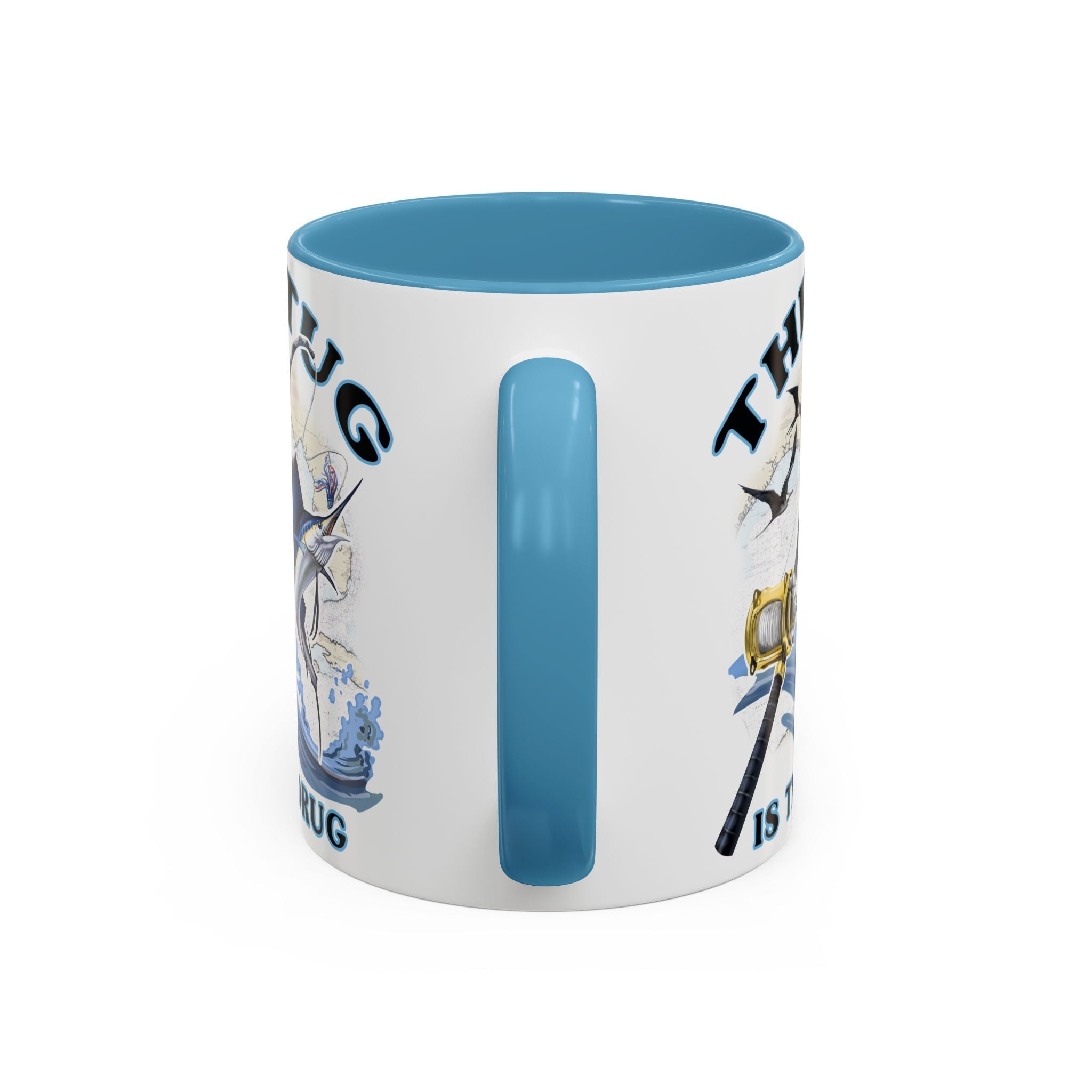 The Tug Is The Drug™ Fishing Enthusiast Accent Mug - Perfect Gift for Anglers, Coffee Lovers, Ocean Vibes, Fishing Gifts, Men & Women - Get Tight Gear