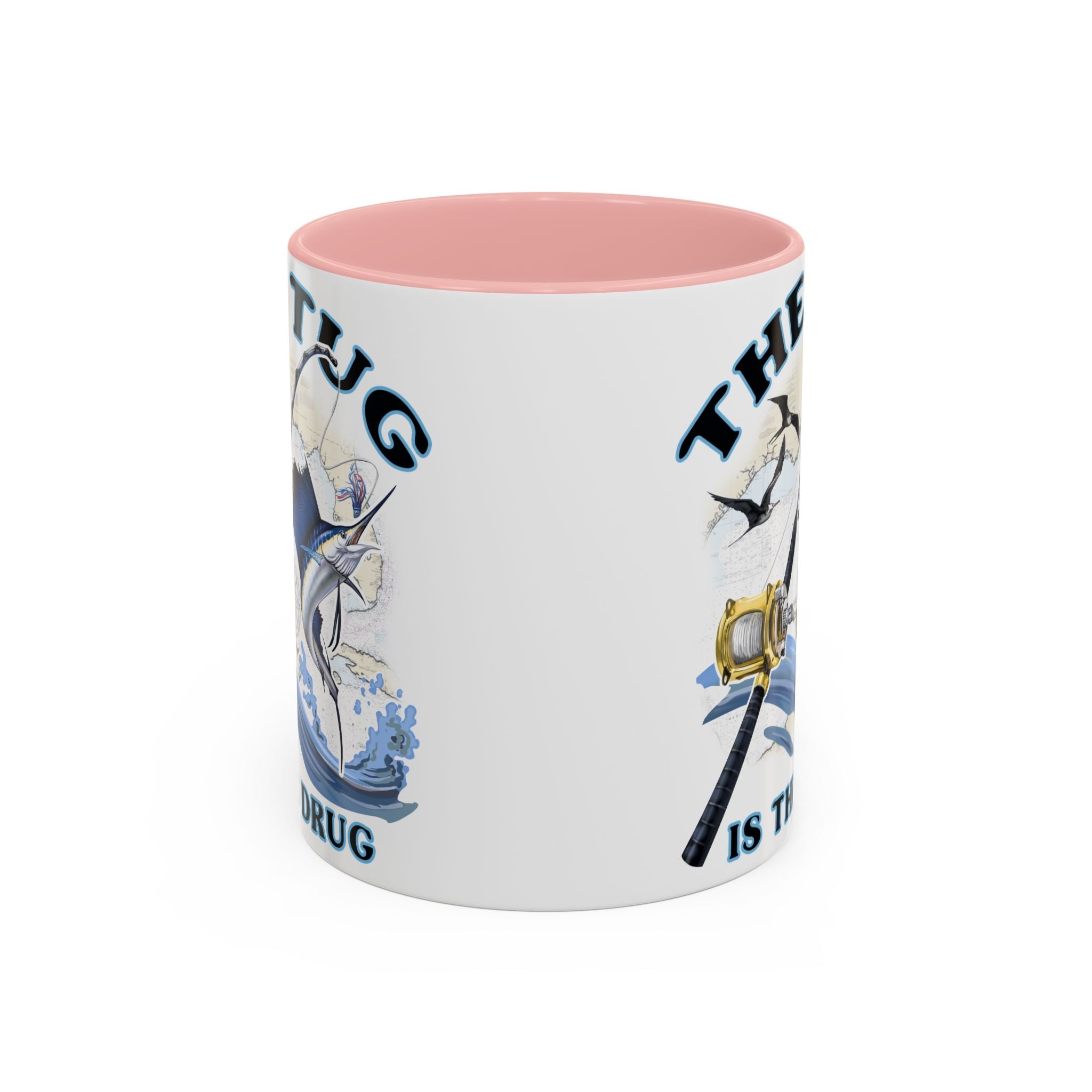 The Tug Is The Drug™ Fishing Enthusiast Accent Mug - Perfect Gift for Anglers, Coffee Lovers, Ocean Vibes, Fishing Gifts, Men & Women - Get Tight Gear