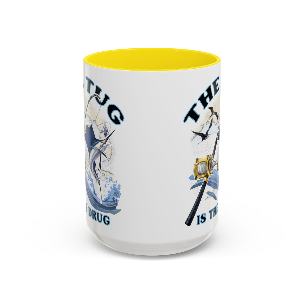 The Tug Is The Drug™ Fishing Enthusiast Accent Mug - Perfect Gift for Anglers, Coffee Lovers, Ocean Vibes, Fishing Gifts, Men & Women - Get Tight Gear