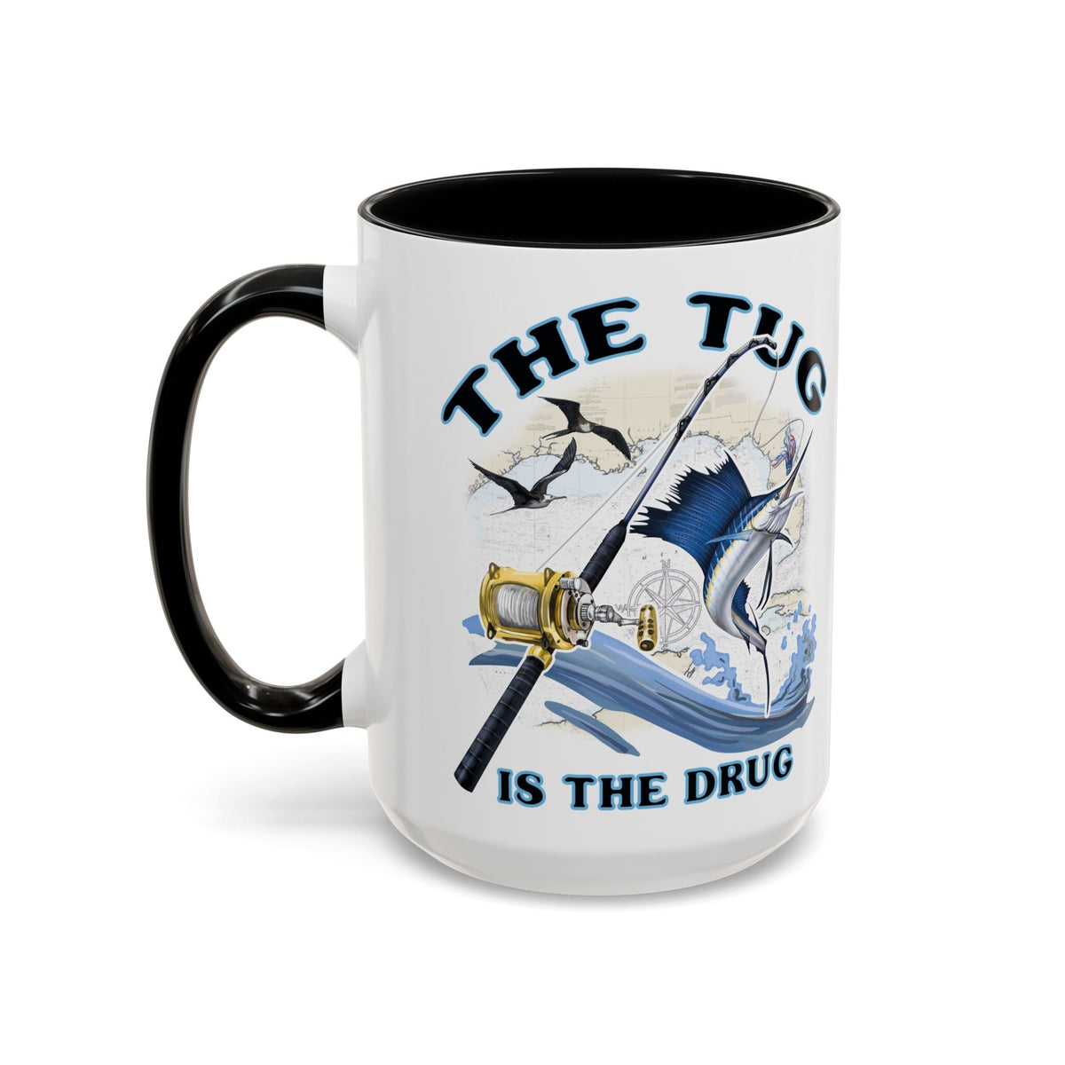 The Tug Is The Drug™ Fishing Enthusiast Accent Mug - Perfect Gift for Anglers, Coffee Lovers, Ocean Vibes, Fishing Gifts, Men & Women - Get Tight Gear