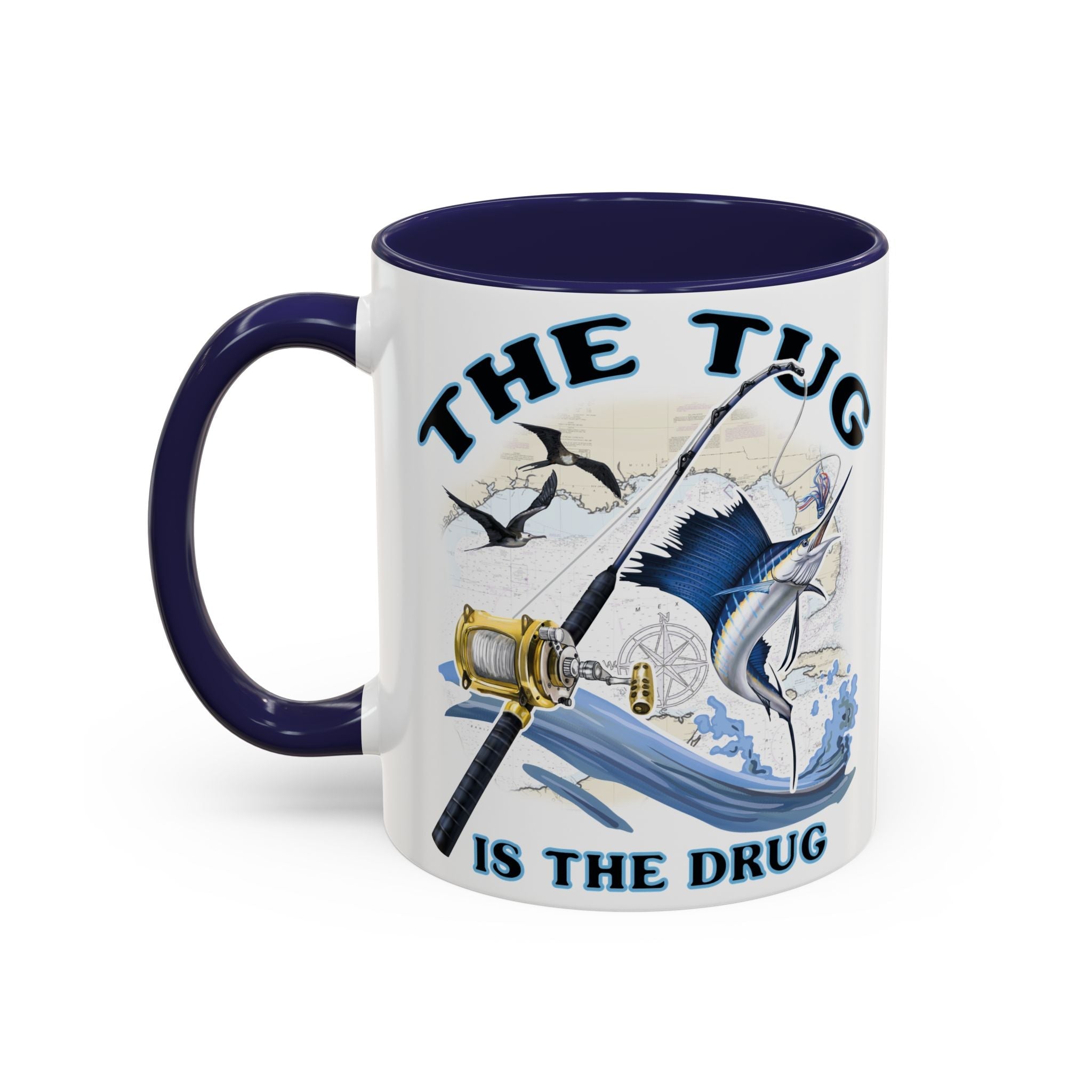 The Tug Is The Drug™ Fishing Enthusiast Accent Mug - Perfect Gift for Anglers, Coffee Lovers, Ocean Vibes, Fishing Gifts, Men & Women - Get Tight Gear